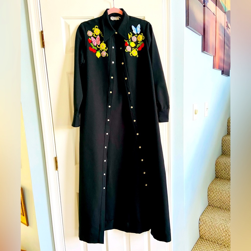 1970’s Black Western Snap Dress!! Size M - Picture 4 of 9